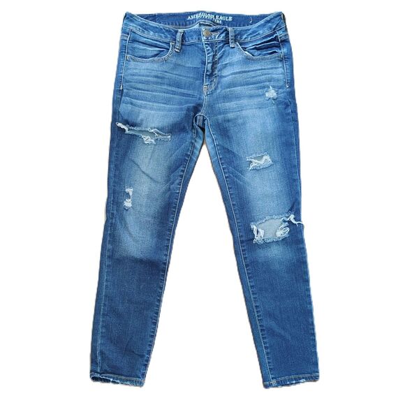 American Eagle Distressed Mid Rise Sz 10 Short Women's Stretch Jegging Jeans - Picture 1 of 4